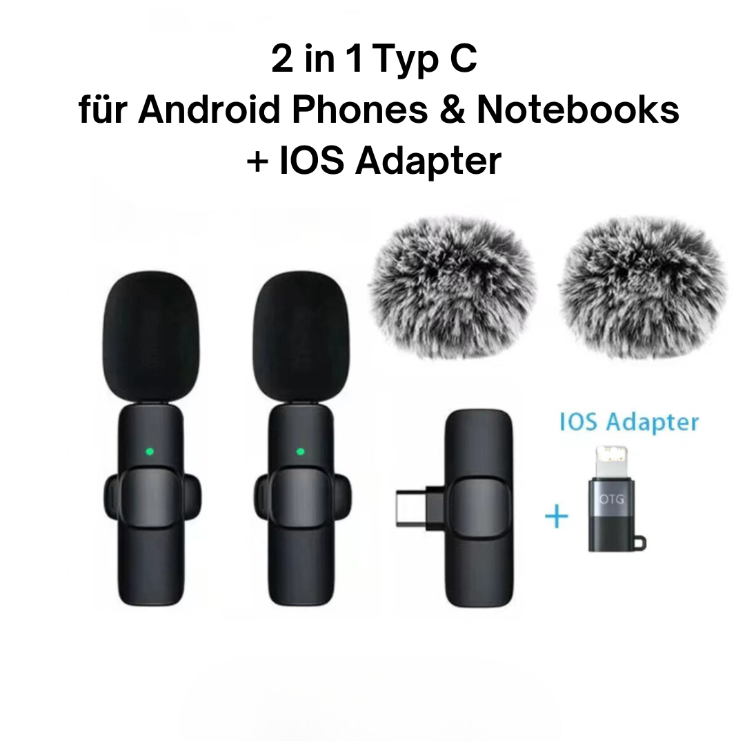 Wireless mini clip-on microphone for IOS and Android