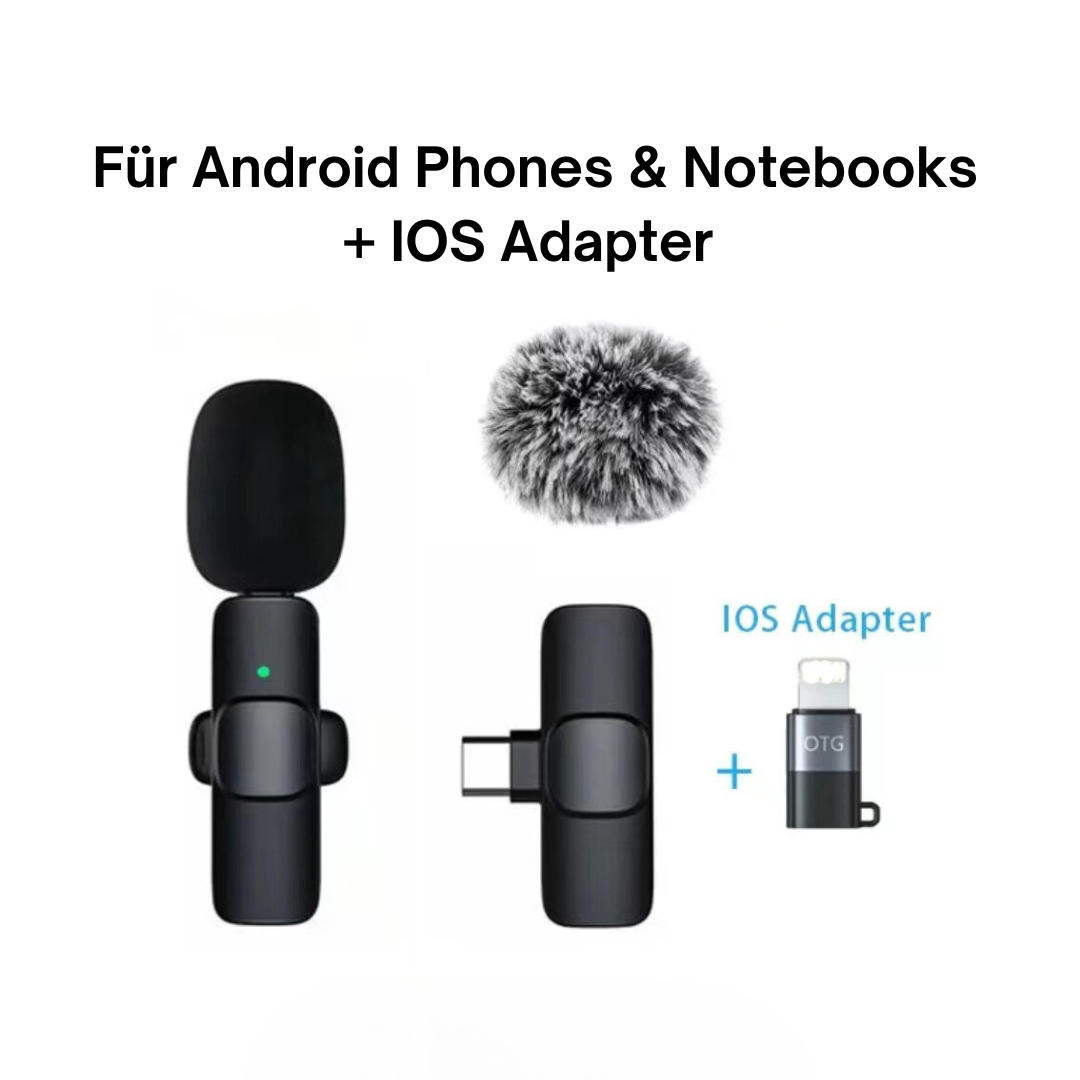 Wireless mini clip-on microphone for IOS and Android