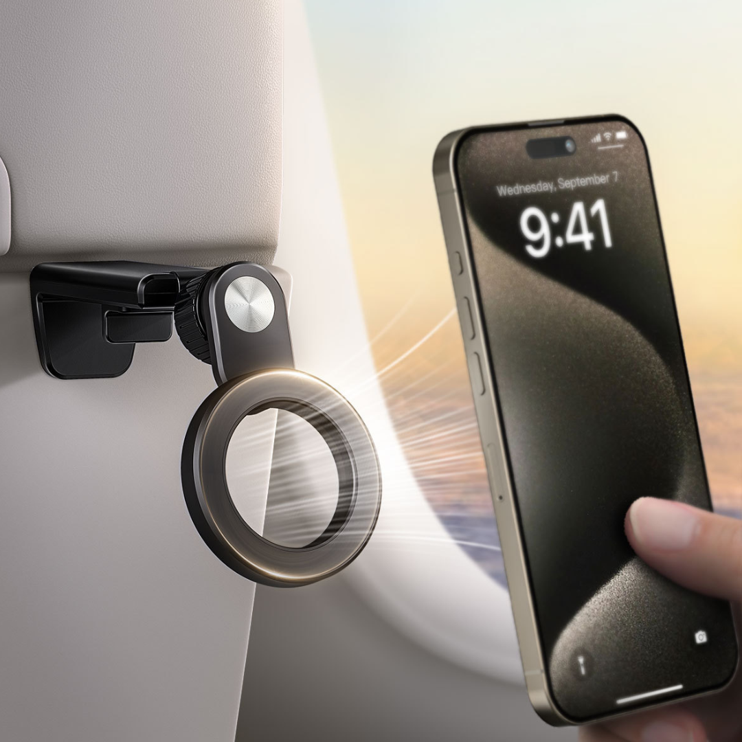 Magnetic iPhone holder for airplane and train