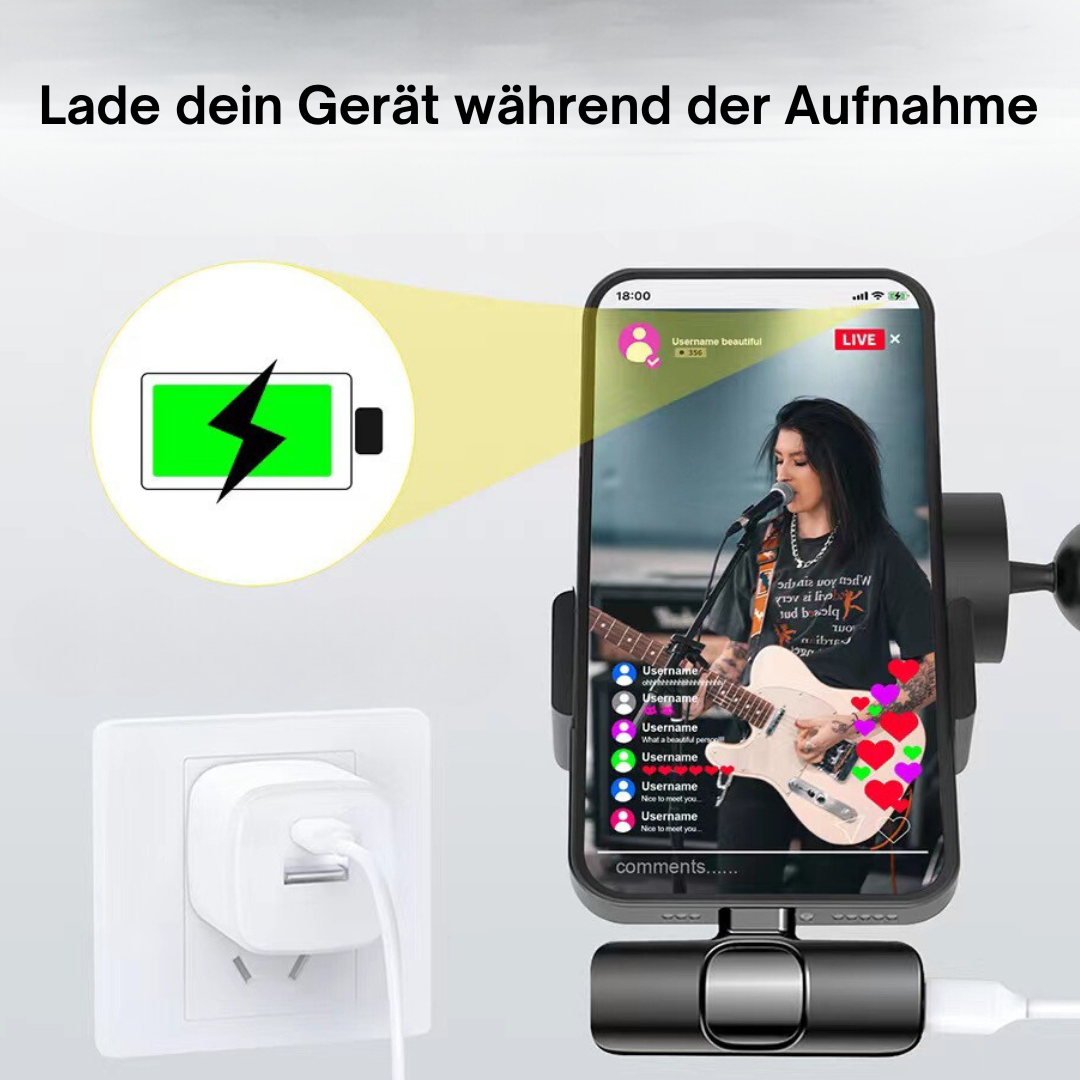 Wireless mini clip-on microphone for IOS and Android
